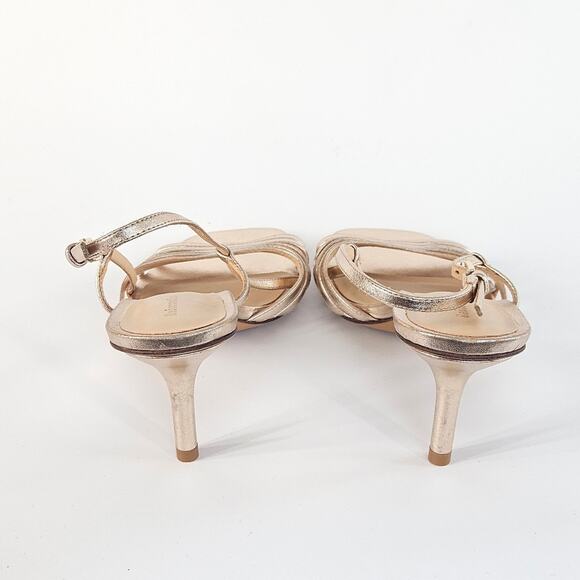 Reformation Elsie Heeled Sandal Size 7 Metallic Gold Strappy Slingback - Picture 7 of 12